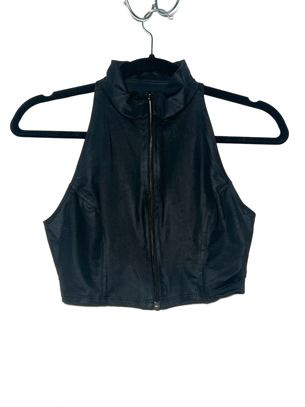 Deadstock American Apparel Black Scuba Halter Zip Up Crop Top Sexy Clubwear sz M
